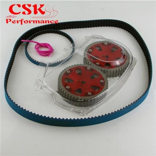 Timing Belt w/Balance + Clear Gear Cover+ Cam Pulley Fit For Lancer EVO 9 IX 4G63 BK/RD