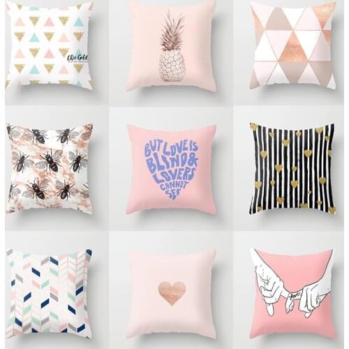 Ins style pink geometric Love series pillowcase sofa pillow cover car chair cushion cover home decoration peach leather velvet