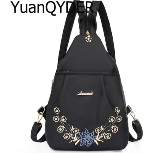 Designer Brand Women Backpacks Chinese Style Flowers Embroidered Female Chest Bag Oxford Cloth Waterproof Ladies Travel Mochila