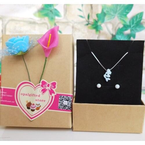 1 set Free Shipping OP17 white 7.5*13mm Synthetic opal mermaid necklace 4mm opal round bead earring 925 silver for wedding gift