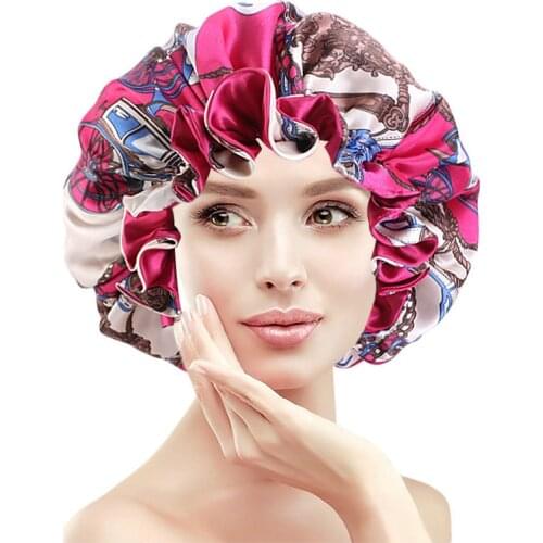 New Double-Sided Reversible Satin Bonnet Hat Large Satin Linned Bonnet Sleep Cap Silky Night Sleep Cover Cap Lady Hair Styling