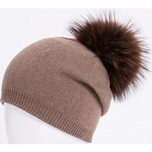Man&Women Hat Raccoon Fox Fur Pom Poms Winter Hats Asymmetry High Quality Knitted Vogue Warm Casual Hat Female Skullies Beanies