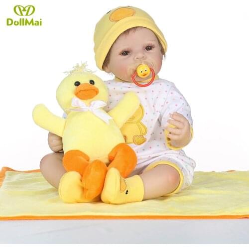 55CM bebe gift doll reborn Silicone Reborn babies With Cotton Body Dressed in Nice White clothes Lifelike newborn babies girls