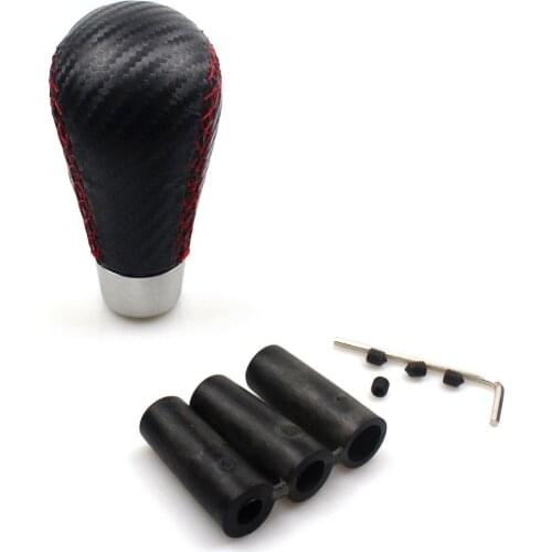 Carbon Fiber Style Red Stitche Universal Manual Car Gear Stick Shift Knob Shifter Lever Cover