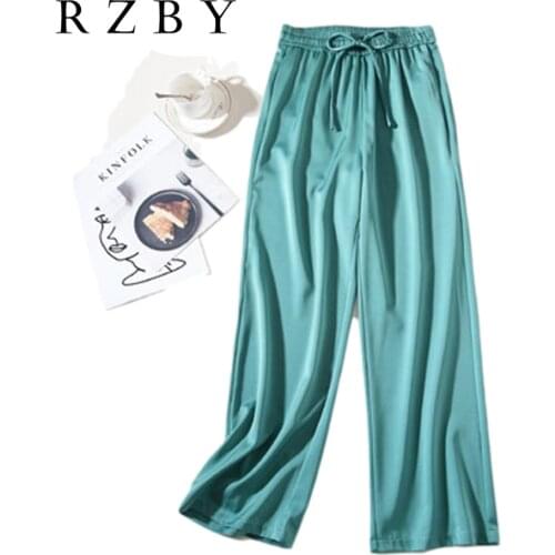2021Spring Silk Satin Home Pants 2021 Womens Wide Leg Pajama Pants Casual Fashion Womans Lounge Wear Fall Silk Trouser RZBY347