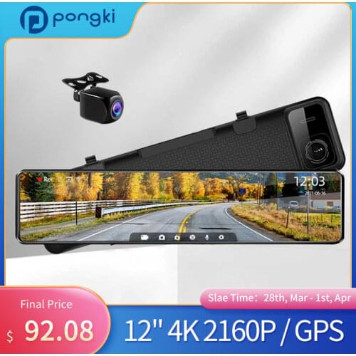 12" 4K Touch Screen Front 1440P Rear 1080P Dash Cam Night Vision Video Recorder Streaming Media Rear View Mirror Car DVR Camera
