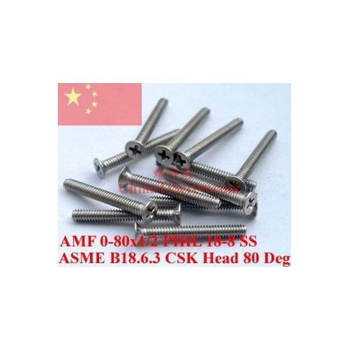 Stainless Steel screws 0-80x1/2 Flat Head 18-8 SS ROHS Polished 100 pcs