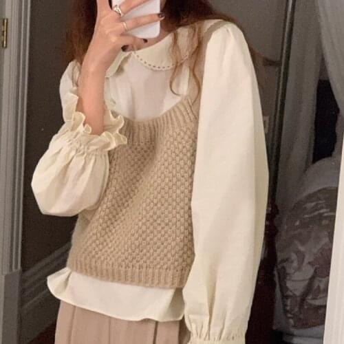 Vintage Y2k Solid Knitted Sweater Vest Women Summer Autumn 2021 Fashion Korean Square Neck Crop Tops Slim Preppy Style Pullovers