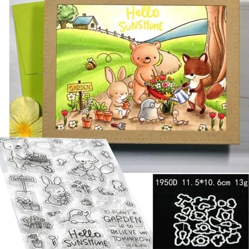 Animal Bear Fox Rabbit Garden Metal Cutting Dies and Stamps DIY Scrapbook Photo Album Decorative Embossing Paper Cards New 2021