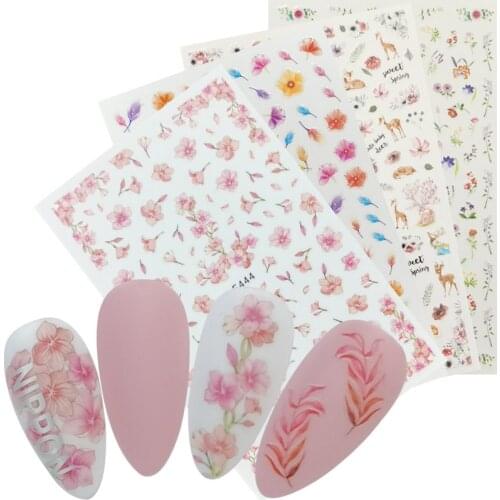 1pcs 3D Nail Slider Pink Cherry Blossoms Sticker Decals Flower Design Adhesive Manicure Tips Nail Art Decorations