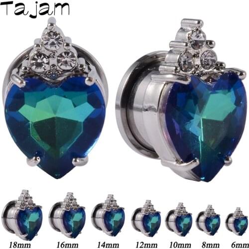 1Pair Heart Gem Earring Screw Fit Flesh Surgical Steel Tunnel Plugs Ear Stretching Expander Piercing Body Jewelry