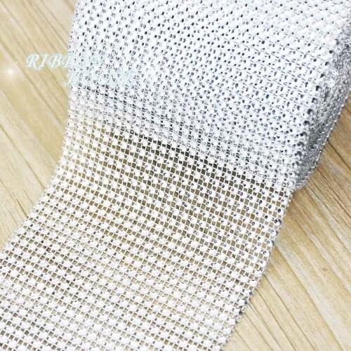 12cm*1meter) Silver Rhinestone Roll Tape Tulle Crystal Ribbons Cake Wedding Decoration Glitter Charming Bling Diamond Mesh Wrap