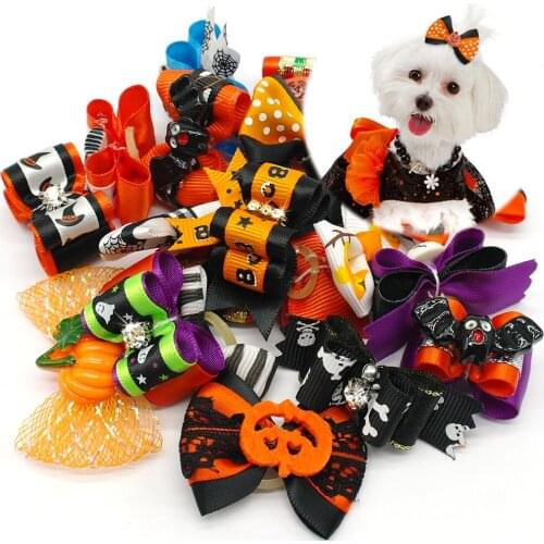 20 pcs Dog Hair Bows Halloween Pet Cat Dog Hair Bows Grooming Dog Accessories For Puppy Chihuahua Teddy
