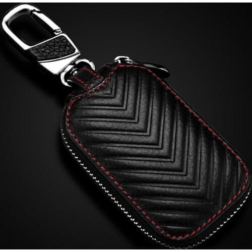 2017 Fashion Genuine Cow Leather Styling Car Auto Home Using Key Chain Keyrings Ring Case Holder Cover Wallet Bags Gift Black