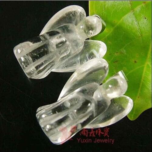 5pcs/lot New Fashion Natural Stone Rock Crystal Angel Pendants Charms for Necklace Making Jewlery Carved Angel With Wing Pendant