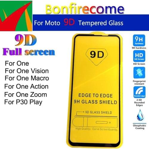 50Pcs\lot 9D Curved Tempered Glass For Motorola MotoOne Vision Zoom Macro Action Screen Protector For Moto P30 Play Full Film