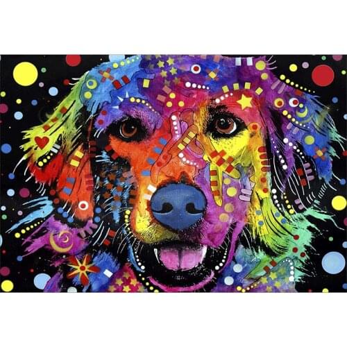 5D Diamond Painting Full Drill Colorful Labrador,DIY Puppy Oil Painting Paint with Diamonds Art Cross Stitch Animal Wall Mosaic