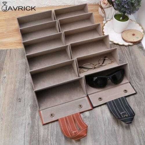 6 Slots Foldable PU Leather Sunglasses Eyeglasses Travel Organizer Case Multiple Hanging Eyewear Holder Display