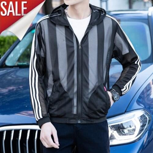 Free Ship Windbreaker Jacket Men Summer Striped Sunscreen Mens Jacket Coat Male Female Driving Biking Dress Women Black White