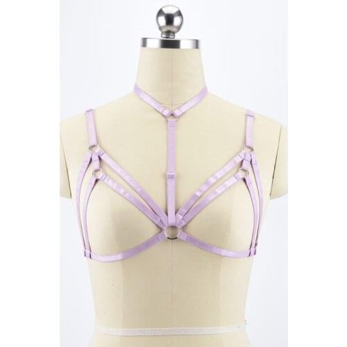 Summer Gothic Harness Cage Bra 90s Crop Top Harness Bra Fetish Bondage Lingerie Erotic Cage Bra Open Chest Cupless Bra O0502
