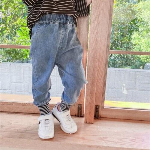 Children Pants Cool Blue Delicate CN Spring Autumn COTTON Elastic Waist LOOSE Unisex