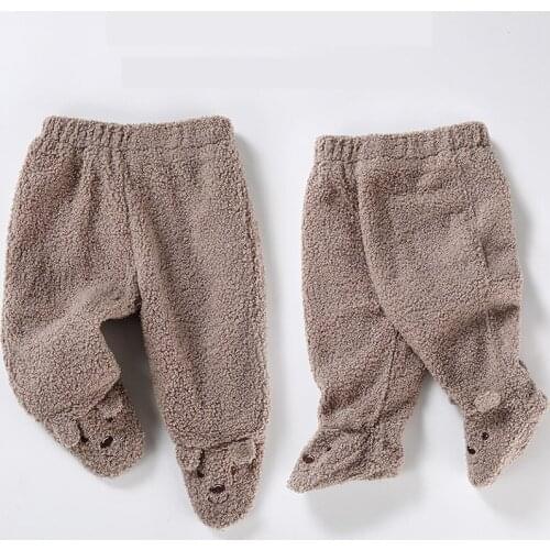 Baby pants winter sherpa warm infant footies kids boy pants baby girls pants fleece baby clothes winter bear footies pants