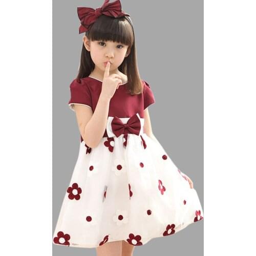Girls Clothing Floral Dress for Teen Girls Winter Mesh Dress Red Pink Navy Blue Bow Kids christmas Clothes Childrens Dress