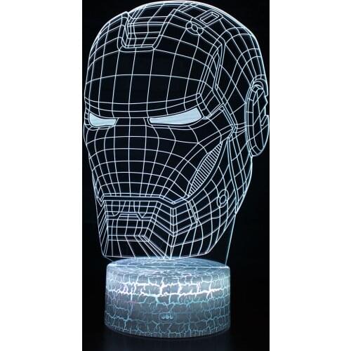 Marvel Avengers Iron Man Mask Figure Acrylic 3D Illusion LED Lamp USB Colourful NightLight Model Toys for Kids Christmas Gift