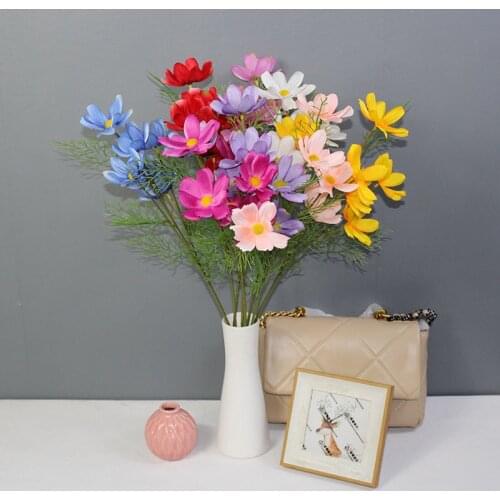 6 heads Artificial Silk Daisy Simulation Cosmos Flower Diy Home Garden Decor Ornament Flower Arrangement Material