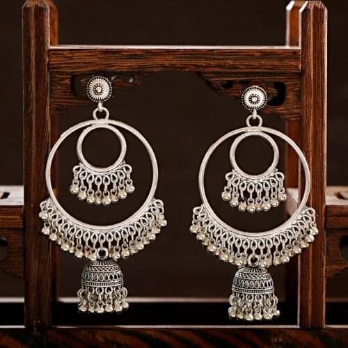 Jhumkas Vintage Bell Tassel Indian Earrings For Women Traditionally Big Round Circle Exaggerate Dangle Earring Gypsy Jewelry