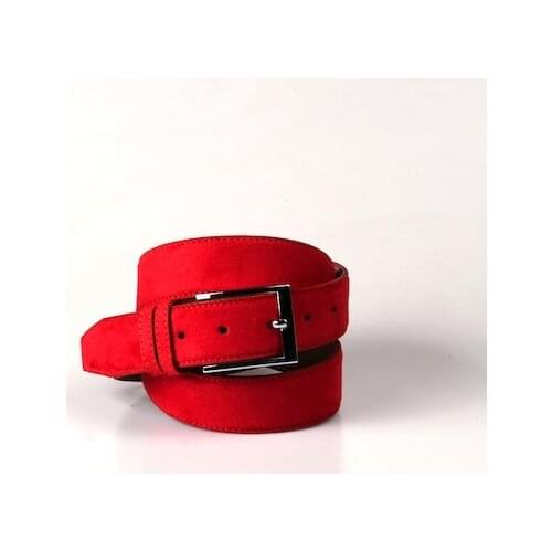 Red Suede 3,5 cm Fabric And Canvas Belt Aşınmaz İzyapmaz