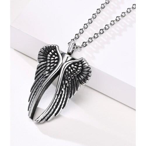 Urn Ashes Stainless Steel Angel Wings Pendant Necklace