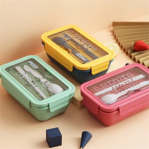 Neat Wheat Straw Lunch Box with Cutlery Food Container Box Heat-resistant Leak Proof Dinnerware School Office Fruits Food Box