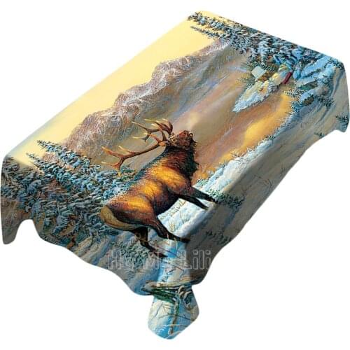 Elk Cottage By Snow Scene Tablecloth Art Home Decor Design