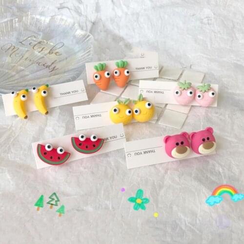 Lovely Cartoon Flower Fruit Stud Earrings for Women girls Kids best gift 2021 Ins Sweet Watermelon strawberry bear Cute Student