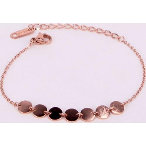 Fashion Stainless Steel Bangle Round Coin Tassel Charm Chain Bracelet Woman Wedding Party Gift