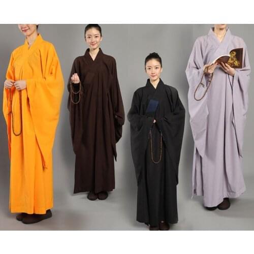 Unisex Buddhist shaolin monk robe hai qing zen uniforms lay meditation gown clothing haiqing black/gray