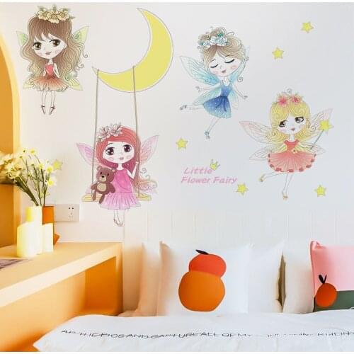 Lovely Dancing Girl Wall Stickers Decorative DIY Star Moon Childrens Room Bedroom Kindergarten Wall Decoration for Kids Gift