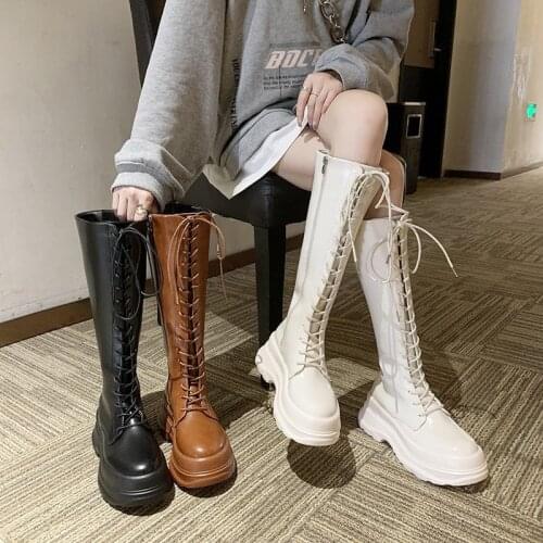 2021 spring and autumn new bandage female fashion wild personality thick bottom in the tube with womens Knight boots size 35-40