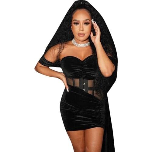 Sexy Slash Neck Women Skirt Dress Set See Through Bandage Party Night Clubwear Summer Clothes For Women Outfit