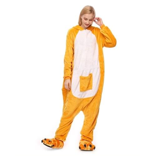 Kigurumi Pajama Kangaroo Adult Animal Cartoon Hooded Onesie Women Men Couple 2019 Winter Pajamas Suit Sleepwear Flannel Pijamas