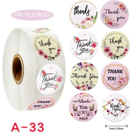 Thank You Flower Stickers Gift Copper Plate Self-Adhesive Material Round Wedding Decoration Stickers 2 Inch
