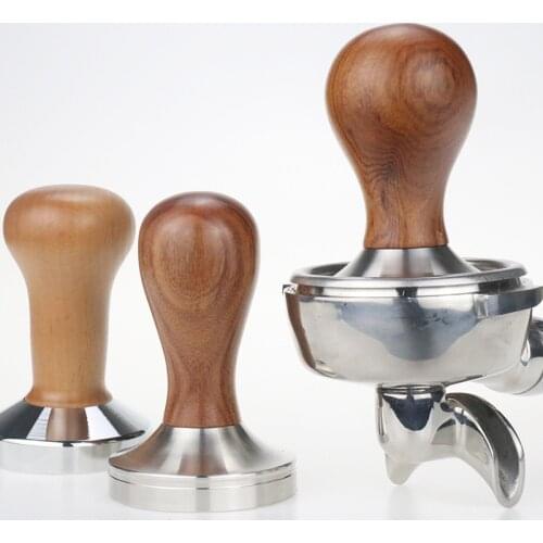 Stainless Steel Coffee Powder Presser Wooden Handle Thread Flat Bottom Powder Press Coffee Machine Powder Press Hammer Tampers