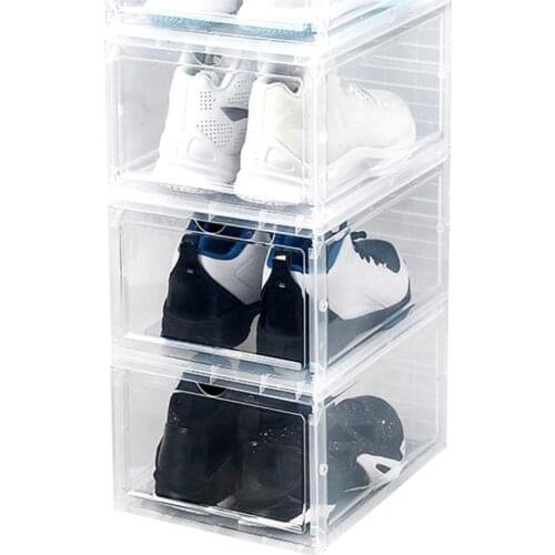 Clear Shoe Cabinets PP Dust-proof Stackable Flip Drawer Shoes Box Storage Container Shoe rack Organizer shelf