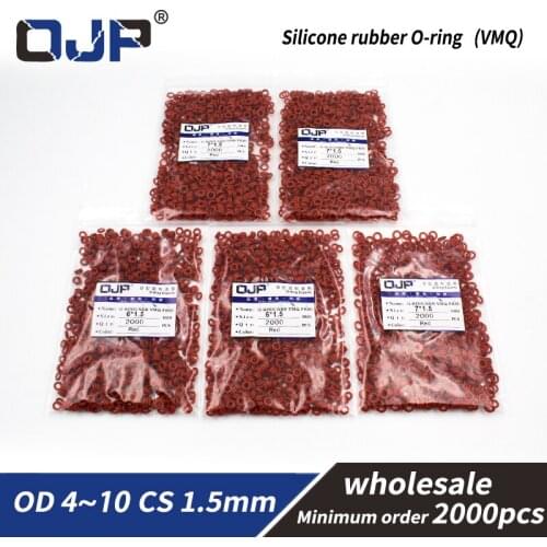1.5mm Thickness 2000PCS/lot wholesale Red Silicon O-ring Food grade Silicone/VMQ OD4/5/6/7/8/9/10mm O Ring Seal Rubber Gasket