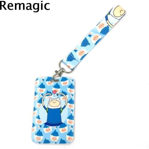Blue Cartoon Character Lanyard Credit Card ID Holder Bag Student Women Travel Card Cover Badge Car Keychain Decorations