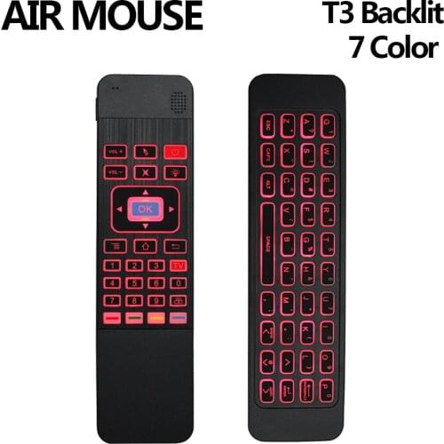 T3 6-Axis Gyro AirMouse 2.4G Wireless 7Color Backlit Smart RemoteControl with QWERTY Keyboard for X2 /X3 Pro /AM6 Android TV Box