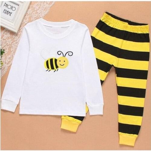 TUONXYE Children Pajamas Stripe Bee Pyjamas Set Kid Pijama Infantil Boys Nightwear Cotton Girls Long Sleeve Sleepwear Suit