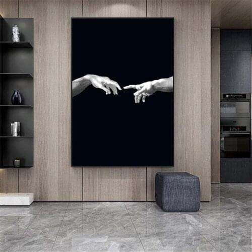 Creation Of Adam Creativity Canvas Art Pictures Hand To Hnad On Black Ground Canvas Paintings on the Wall Art Posters Cuadros