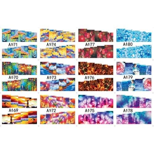 UPRETTEGO 12 PACKS / LOT NAIL ART BEAUTY WATER DECAL SLIDER NAIL OIL PAINTING RIVER SUN SET STARY SKY CLOUD A169-180